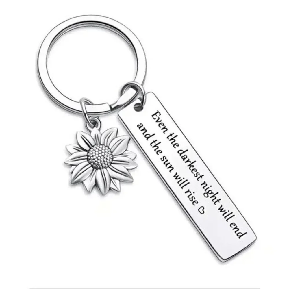 Sunflower Inspirational Slogan Stainless Steel Keychain